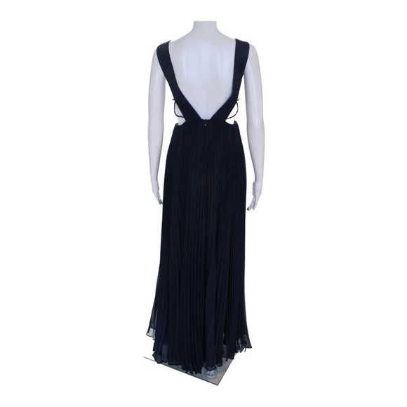 FAME AND PARTNERS Navy Blue Allegra Side Cutout Deep V Maxi Gown Size 8 - Picture 13 of 15